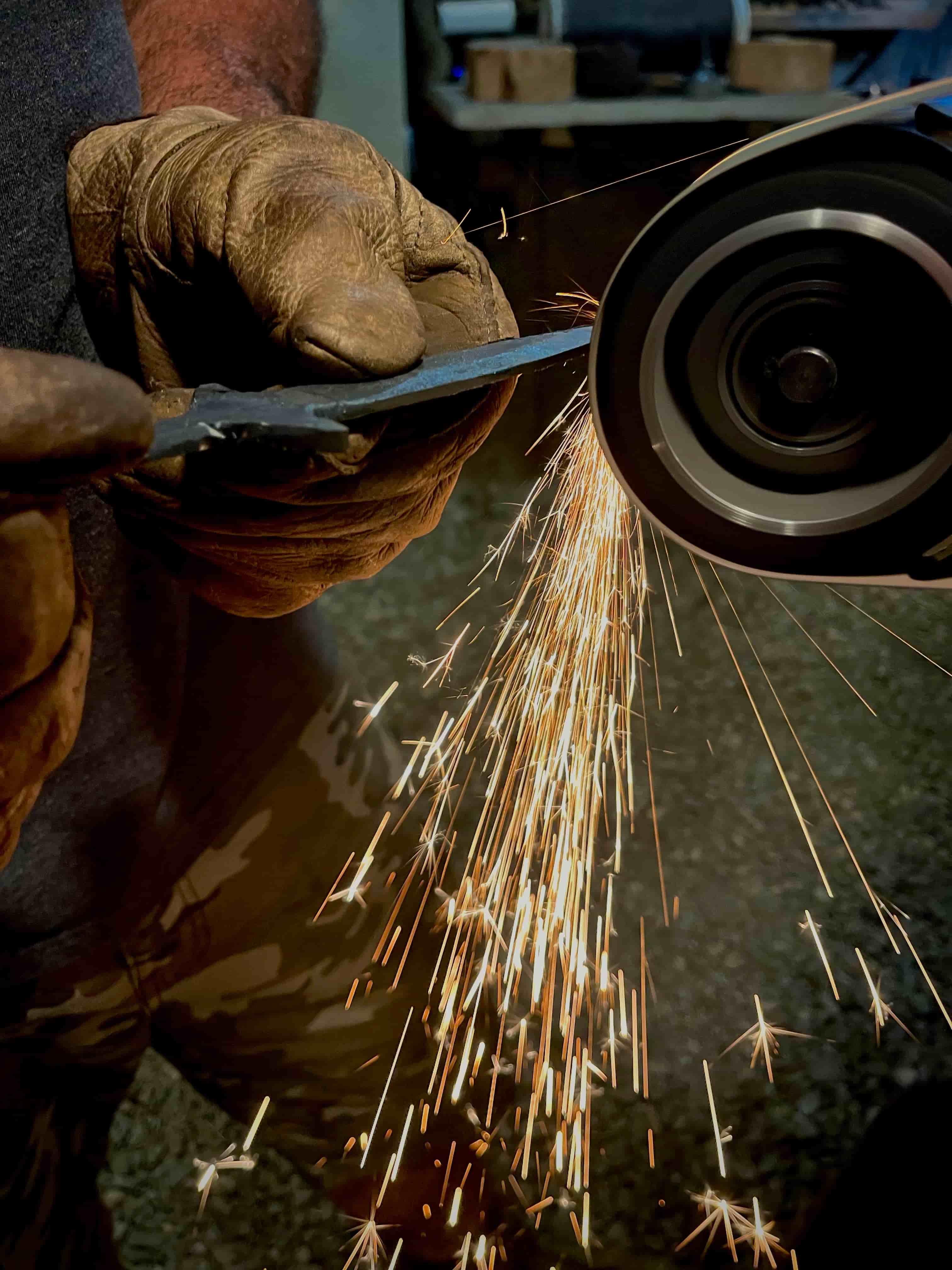 Sparks flying from grinder