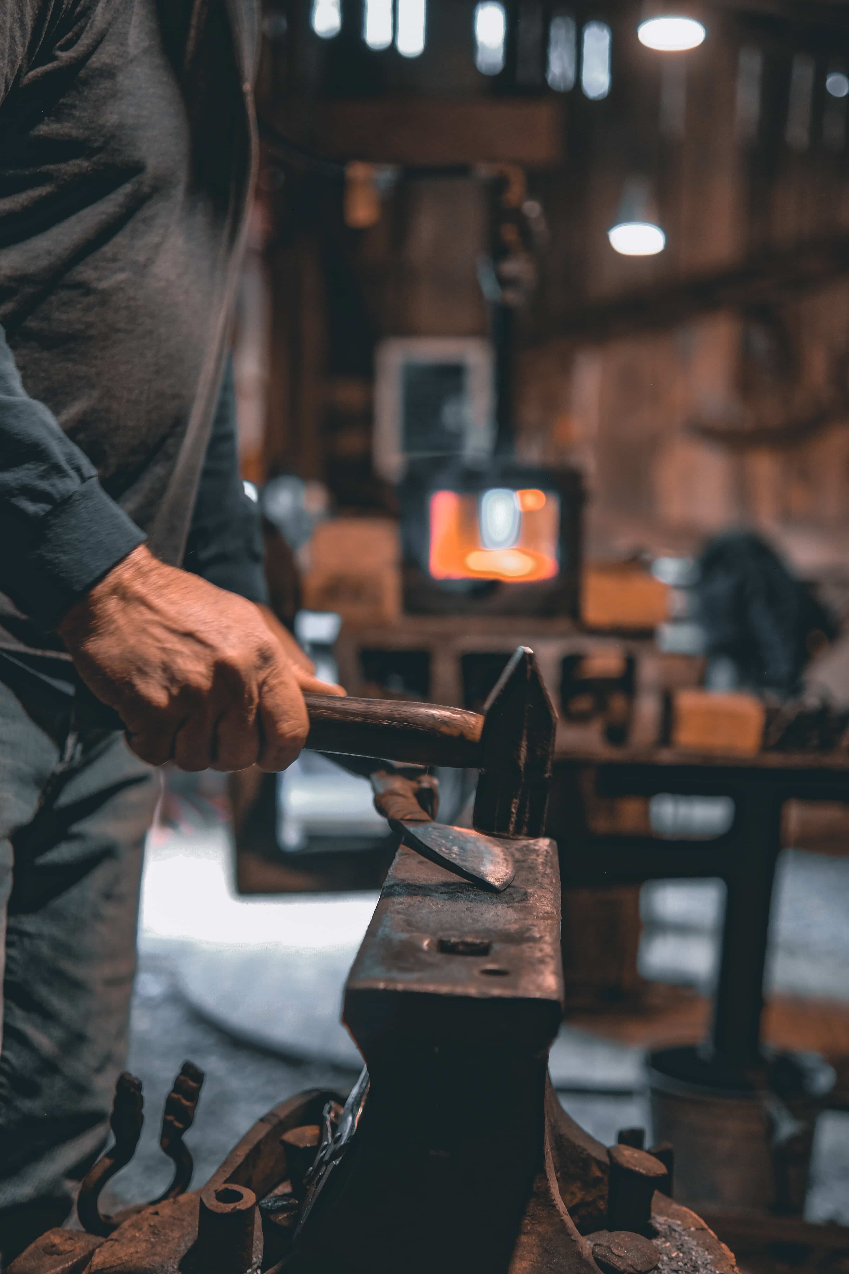 Blue flame inside the forge