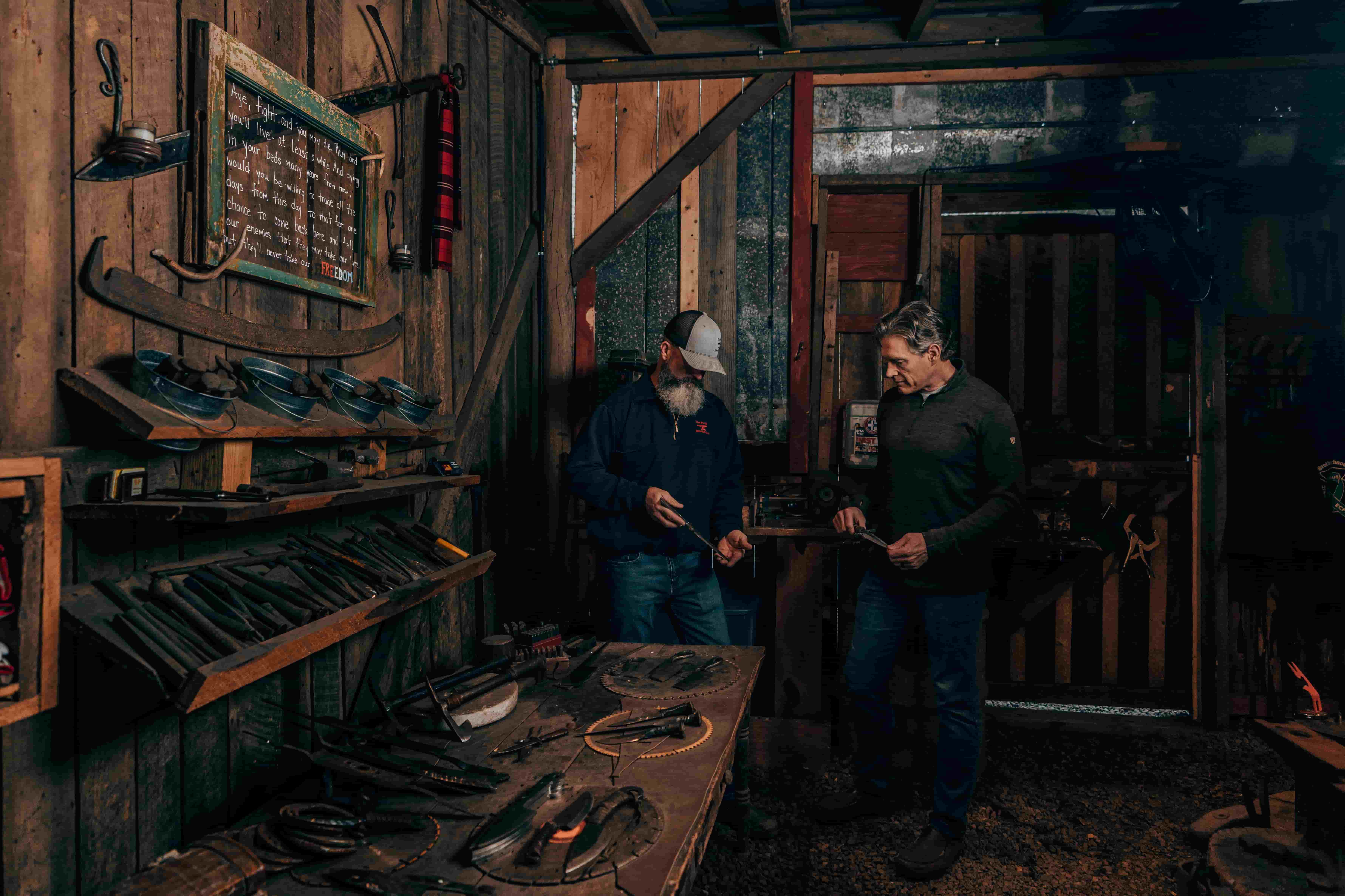 Jeremy and guest examining blades